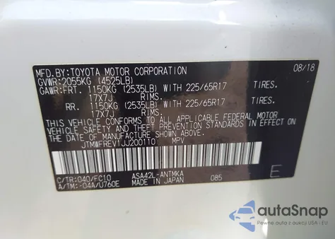 2018 Toyota Rav4 Xle from USA, damaged, VIN JTMWFREV1JJ200110